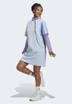 Adidas Sportswear W 3S Bf T Dr - Jersey Dress - Blue Dawn/Blue Fusion/Quartz/Clear Pink
