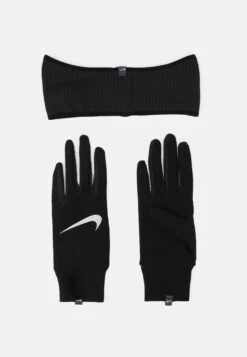 Nike Performance Womens Essential Running Headband And Glove Set - Ear Warmers - Black/Silver -Deals Sport Girl Outfit Store 4c347e18030840399883aa56d72c1aec