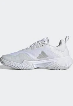 ADIDAS PERFORMANCE Barricade- Clay Court Tennis Shoes - Cloud White Silver Metallic Grey One -Deals Sport Girl Outfit Store b8d1bc2f93534280be444623a753aa12