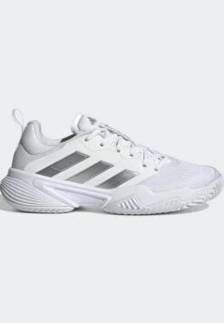 ADIDAS PERFORMANCE Barricade- Clay Court Tennis Shoes - Cloud White Silver Metallic Grey One -Deals Sport Girl Outfit Store c6bc0a14909e490683e0d9528d49ba51